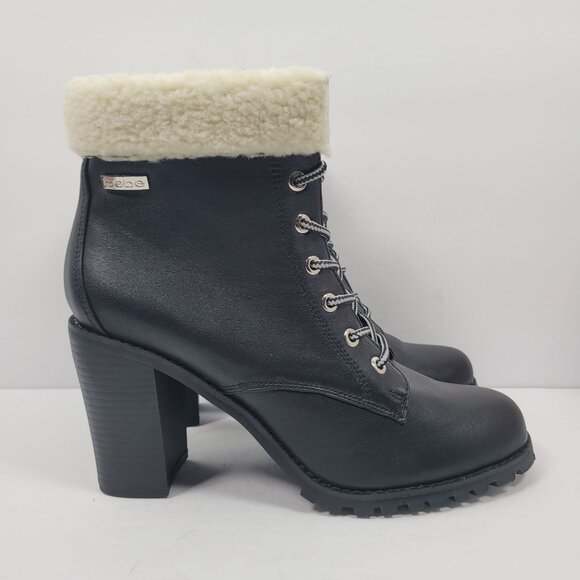 Bebe Kimmberly Women's Black Ankle High Laced Chunky Heels Boots US Size 11 NWOT - Picture 1 of 12